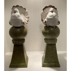 White Dove On Green Pillars 14” Ceramic Bookcase Decor/Bookends Set Of 2